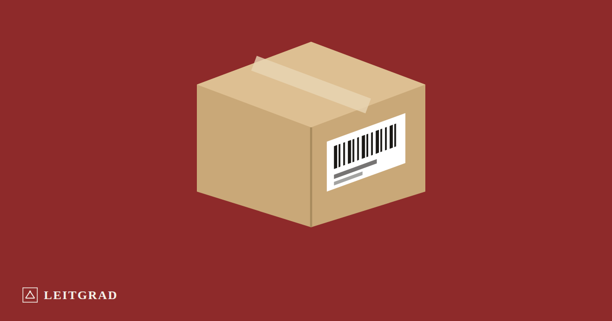 Ein Paket mit Barcode-Etikett auf rotem Grund.