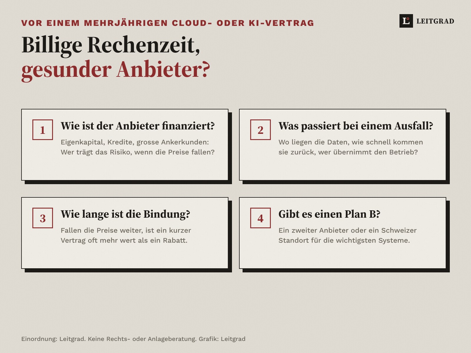 Vier Fragen vor einem mehrjährigen Cloud- oder KI-Vertrag