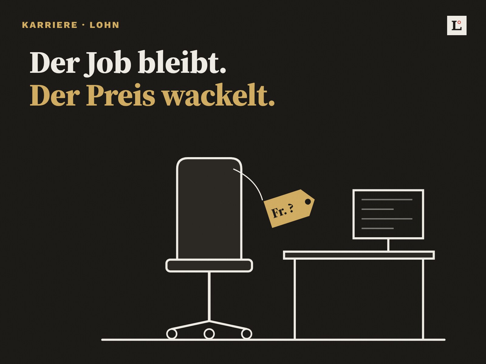 Illustration: Ein Bürostuhl mit einem schwankenden Preisschild